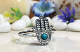 0.3ct Engagement Ring Round Cut Blue Turquoise Hamsa Design 14k WhiteGold Finish