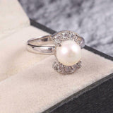 2.1ct Pearl Diamond Art Deco Women Engagement Ring 14k White Gold Finish