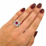 4Ct Round Cut Pink Ruby Diamond Trendy Floral Cocktail Ring 14K White Gold Over