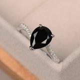 1ct Pear Cut Black Diamond Solitaire Engagement Ring Women 14k White Gold Finish