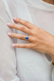 3.2ct Cushion Cut Blue Sapphire Engagement Ring Trilogy 14k White Gold Finish