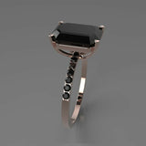 2ct Emerald Black Diamond Engagement Ring Accents Solitaire 14k Rose Gold Finish