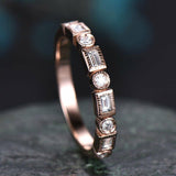 0.7Ct Baguette Round Cut Diamond Milgrain Wedding Ring Band 14K Rose Gold Finish