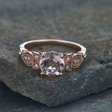 2ct Round Cut Peach Morganite Leaf Milgrain Accents Ring 14k Rose Gold Finish