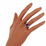 2ct Oval Cut Blue Sapphire Engagement Ring Diamond Accent 14k White Gold Finish