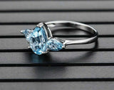 2.3ct Engagement Ring Pear Cut Blue Topaz Three Stone 14k White Gold Finish
