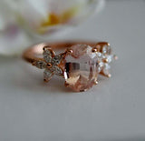 2.5ct Oval Cut Morganite Floral Solitaire with Accent Ring 14k Rose Gold Finish