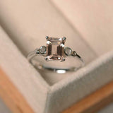 1.5ct Engagement Ring Emerald Cut Peach Morganite Solitaire 14k WhiteGold Finish
