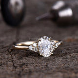 2.2ct Oval Simulated Diamond Round Accent Engagement Ring 14K Yellow Gold Plated