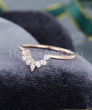 0.3ct Marquise Simulated Diamond Curved Minimalist Wed Band 14k Rose Gold Plated
