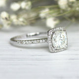 3Ct Cushion Cut DVVS1 Diamond Accents Halo Engagement Ring 14K White Gold Finish