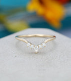 0.3ct Pear Simulated Diamond Minimalist Curved Wed Band 14k Yellow Gold Plated