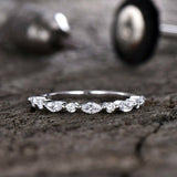0.48ct Marquise Cut Diamond Stackable Petite Minimal Band 14k White Gold Finish