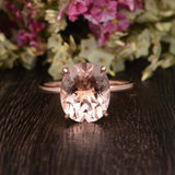 1ct Oval Cut Morganite Solitaire Minimalist Engagement Ring 14k Rose Gold Finish