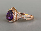 2ct Pear Cut Purple Amethyst Halo Infinity Engagement Ring 14k Rose Gold Finish