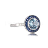 2.1ct Round Cut Simulated Aquamarine Art Deco Halo Ring 14k White Gold Plated