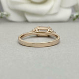 1.6ct Engagement Ring Emerald Cut Peach Morganite Trilogy 14k Rose Gold Finish