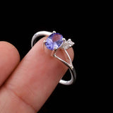 0.4ct Oval Cut Blue Tanzanite Stylish Split Shank Ring 14k White Gold Finish
