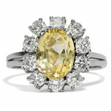 4ct Oval Cut Yellow Sapphire Engagement Ring Halo Floral 14k White Gold Finish
