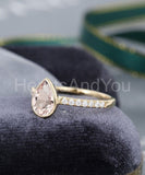 2ct Pear Cut Simulated Morganite Accented Engagement Ring 14k Yellow Gold Plated
