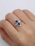 2.2ct Pear Cut Blue Sapphire Engagement Ring Floral Art Deco 14k White Gold Over