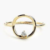 0.1ct Round Cut Moissanite Open Circle Solitaire Ring 14k Yellow Gold Plated