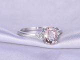 0.7ct Oval Cut Peach Morganite Engagement Ring Solitaire 14k White Gold Finish