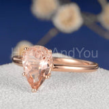 1ct Pear Cut Simulated Morganite Solitaire Engagement Ring 14k Rose Gold Plated