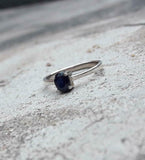 0.6ct Engagement Ring Oval Cut Blue Sapphire Solitaire Women 14k White Gold Over