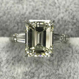 3.5Ct Emerald Cut Diamond Baguette Accents Engagement Ring 14K White Gold Finish