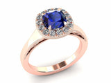 2ct Cushion Cut Blue Sapphire Engagement Ring Halo Bridal Set 14k Rose Gold Over