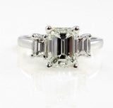 3.5ct Emerald Cut Diamond Classic Trilogy Engagement Ring 18K White Gold Finish
