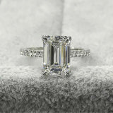 3.5Ct Emerald Cut Diamond Solitaire Ring 14K White Gold Finish with Round Accent