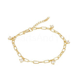 1.5ct Round Cut Moissanite Paperclip Lucky Charm Bracelet 14k Yellow Gold Plated