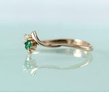 1ct Engagement Ring Round Cut Green Emerald Two Stone Bypass 14k RoseGold Finish
