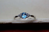 0.55ct Engagement Ring Oval Cut Blue Topaz Dainty Minimalist 14k White Gold Over