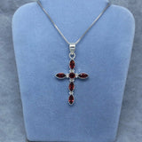 1ct Marquise Cut Red Garnet Holy Cross Pendant 14k White Gold Finish NO CHAIN