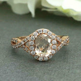 2.5ct Oval Peach Morganite Halo Infinity Band Proposal Ring 14k Rose Gold Over