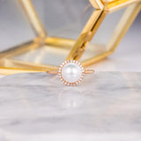 0.4ct Round Cut Simulated Diamond Pearl Halo Minimalist Ring 14k RoseGold Plated
