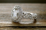 3Ct Oval Cut Diamond Milgrain Vintage Halo Engagement Ring 14K White Gold Finish