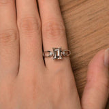 2ct Emerald Cut Peach Morganite Trilogy Split Shank Ring 14k White Gold Finish