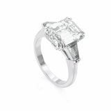 4Ct Emerald Cut Diamond Baguette Accents Engagement Ring 14K White Gold Finish