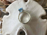 1ct Engagement Ring Cushion Cut Blue Aquamarine Solitaire 14k White Gold Finish