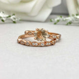 1.55ct Engagement Ring Round Cut Peach Morganite Bridal Set 14k Rose Gold Finish