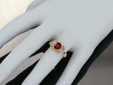3ct Round Cut Red Ruby Engagement Ring Leaf Marquise Accent 14k Yellow Gold Over