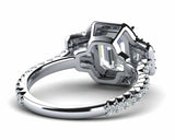3ct Emerald Cut Diamond 3 Stone Halo Fancy Engagement Ring 14k White Gold Finish