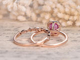 2ct Emerald Cut Pink Sapphire Engagement Ring Halo Bridal Set 14k Rose Gold Over