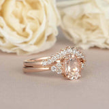 2.3ct Oval Cut Morganite Engagement Ring Curved Bridal Set 14k Rose Gold Finish