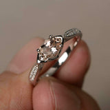 1.5ct Oval Cut Morganite Solitaire with Round Accent Ring 14k White Gold Finish