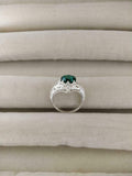 1ct Engagement Ring Round Cut Green Emerald Floral Filigree 14k WhiteGold Finish